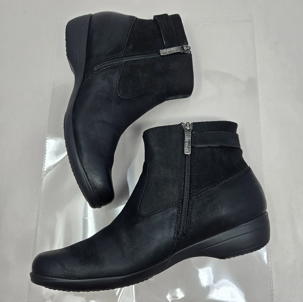 Dansko Women's Finnley Ankle Boot Size 38=7.5 To 8 Black Burnish Nubuck Leather